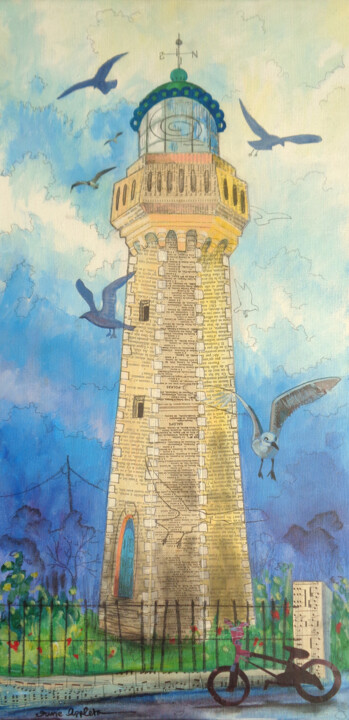 Painting titled "Lighthouse at Mont-…" by Jane Appleton, Original Artwork, Acrylic