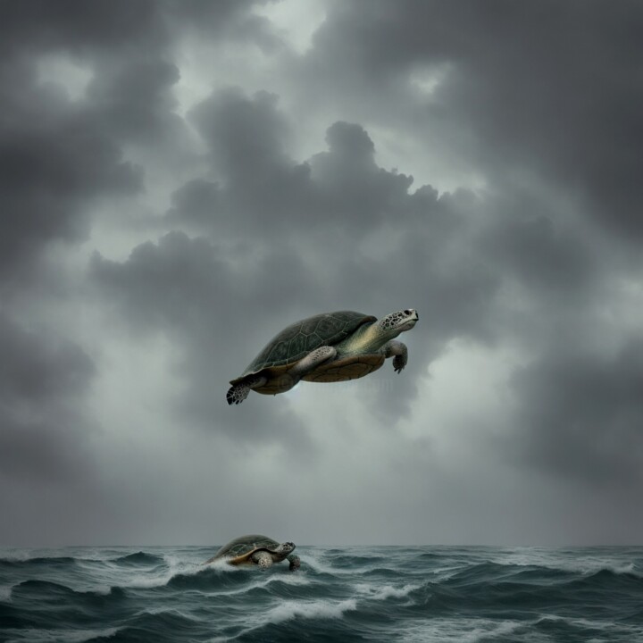 Arts numériques intitulée "Flying Turtle" par Jane Clevens, Œuvre d'art originale, Travail numérique 2D