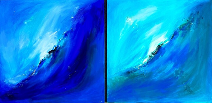 Peinture intitulée "Big ocean. Water. D…" par Jane Ti, Œuvre d'art originale, Acrylique Monté sur Châssis en bois