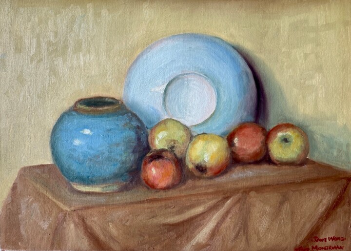 제목이 "Apples, Round Pot,…"인 미술작품 Jane Wong로, 원작, 기름