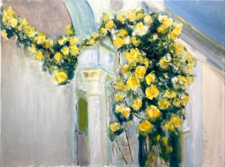 Pintura titulada "Yellow Rose Bush of…" por Jane Wong, Obra de arte original, Oleo
