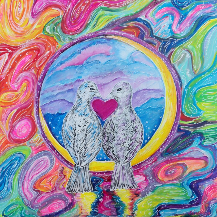 绘画 标题为“Winged love” 由Kristina Janekova, 原创艺术品, 丙烯 安装在木质担架架上