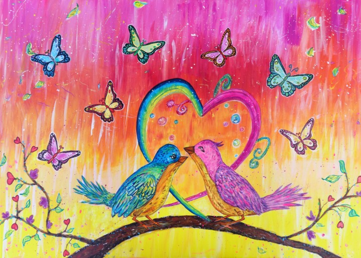 제목이 "Winged love 2."인 미술작품 Kristina Janekova로, 원작, 아크릴 나무 들것 프레임에 장착됨