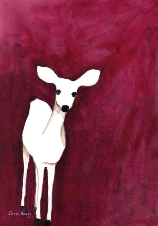 Картина под названием "Deer on Cap Sante" - Janel Bragg, Подлинное произведение искусства, Акварель