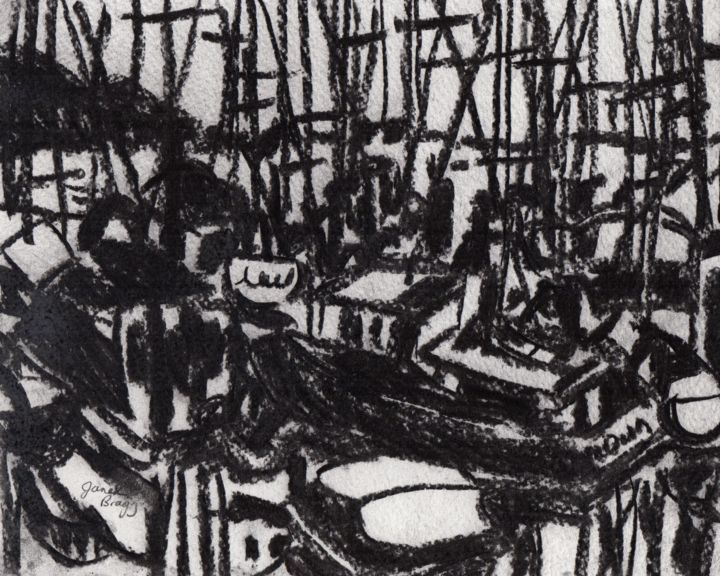 Dessin intitulée "Anacortes Marina in…" par Janel Bragg, Œuvre d'art originale, Fusain