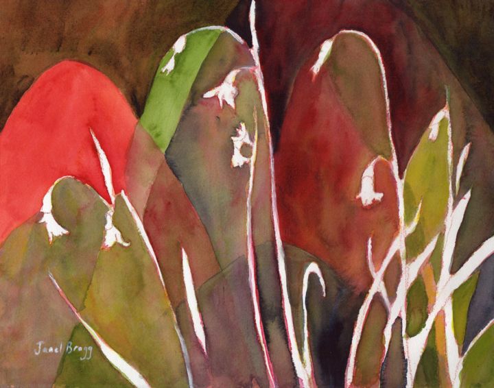 Malerei mit dem Titel "Snow Drops at the G…" von Janel Bragg, Original-Kunstwerk, Aquarell