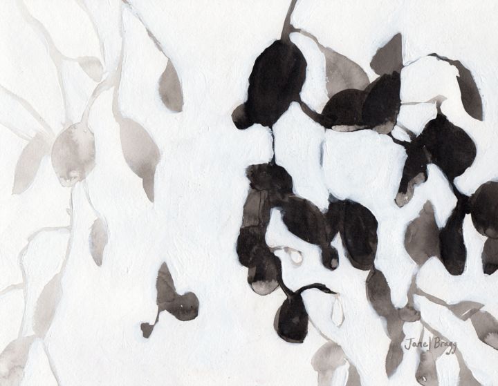 Schilderij getiteld "Leaves in Black and…" door Janel Bragg, Origineel Kunstwerk, Inkt