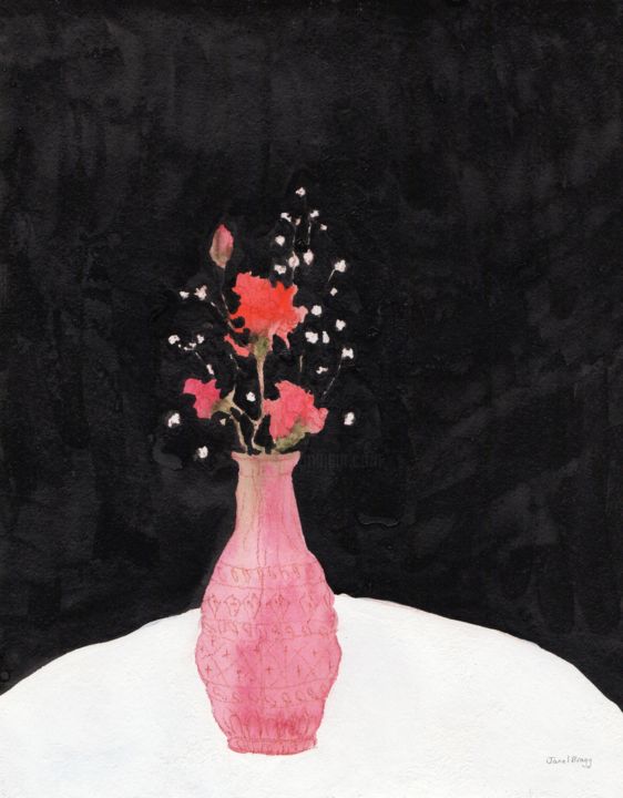 Schilderij getiteld "Bouquet on White Ta…" door Janel Bragg, Origineel Kunstwerk, Inkt