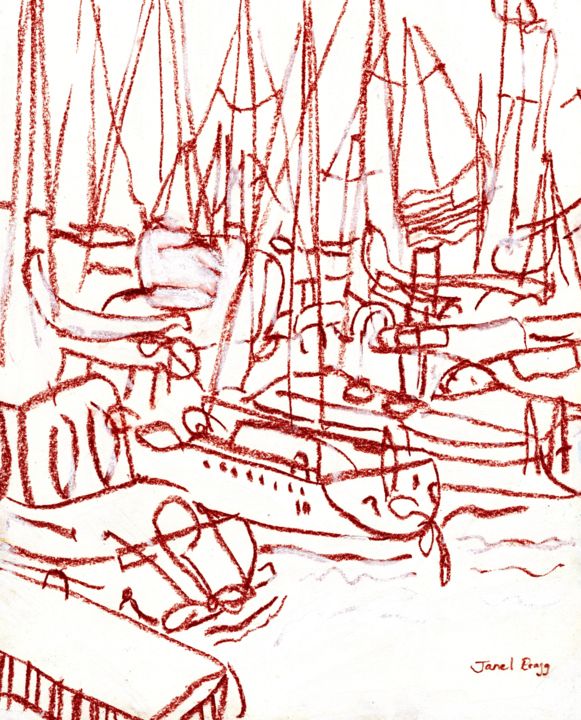 Desenho intitulada "Marina in Anacortes…" por Janel Bragg, Obras de arte originais, Pastel