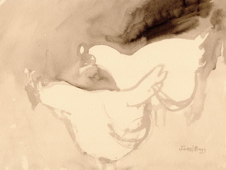Schilderij getiteld "Schuh Farm Chickens" door Janel Bragg, Origineel Kunstwerk, Inkt