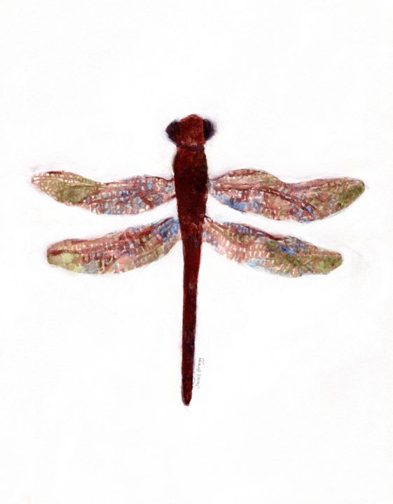 Painting titled "Dragonfly on Creeks…" by Janel Bragg, Original Artwork, Watercolor