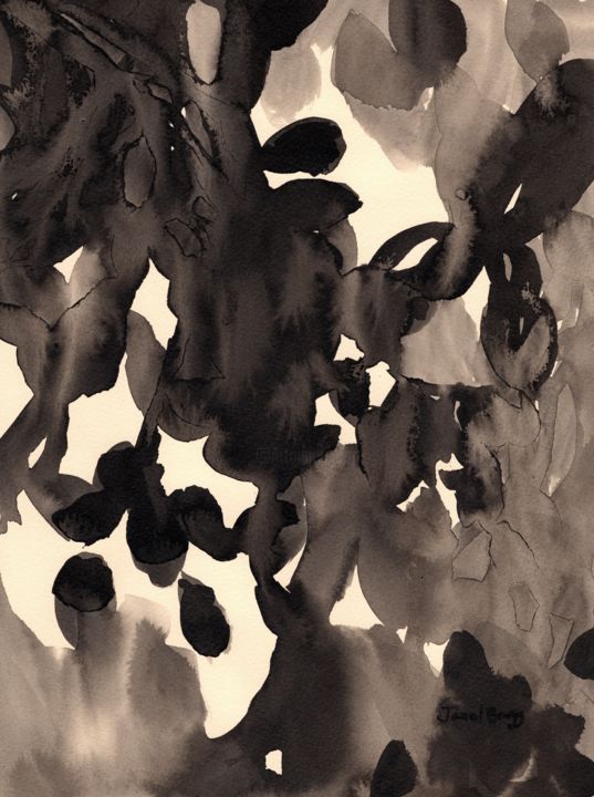 Painting titled "Leaves Abstract in…" by Janel Bragg, Original Artwork, Ink