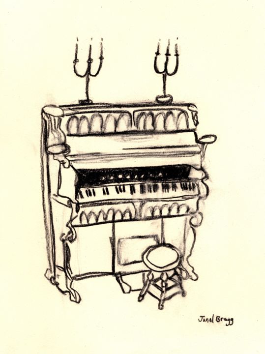 Drawing titled "Antique Organ at th…" by Janel Bragg, Original Artwork, Charcoal