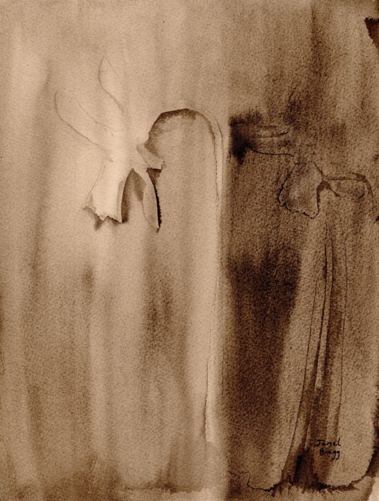 Painting titled "Daffodils in Sepia" by Janel Bragg, Original Artwork, Ink