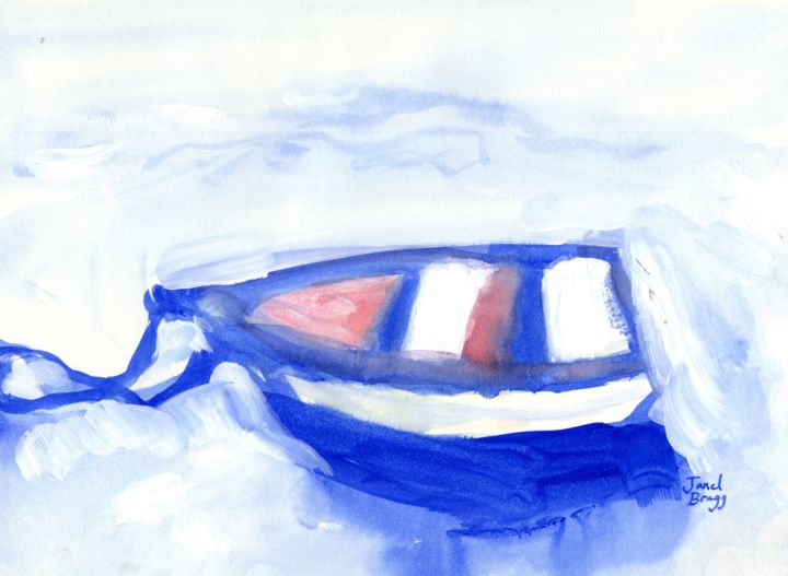 Pintura intitulada "Rowboat in Fidalgo…" por Janel Bragg, Obras de arte originais, Aquarela