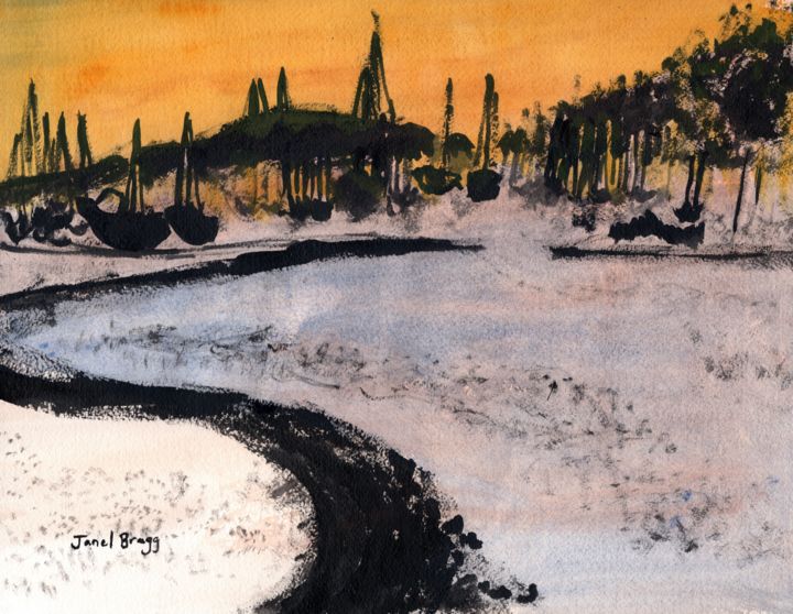Pintura intitulada "Cap Sante Marina in…" por Janel Bragg, Obras de arte originais, Aquarela