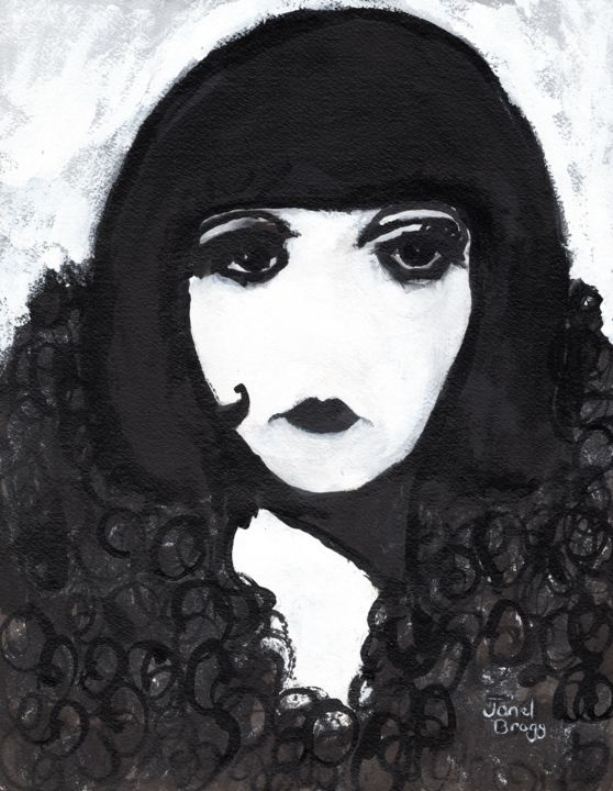 Painting titled "Siren in a Faux Fur…" by Janel Bragg, Original Artwork, Ink