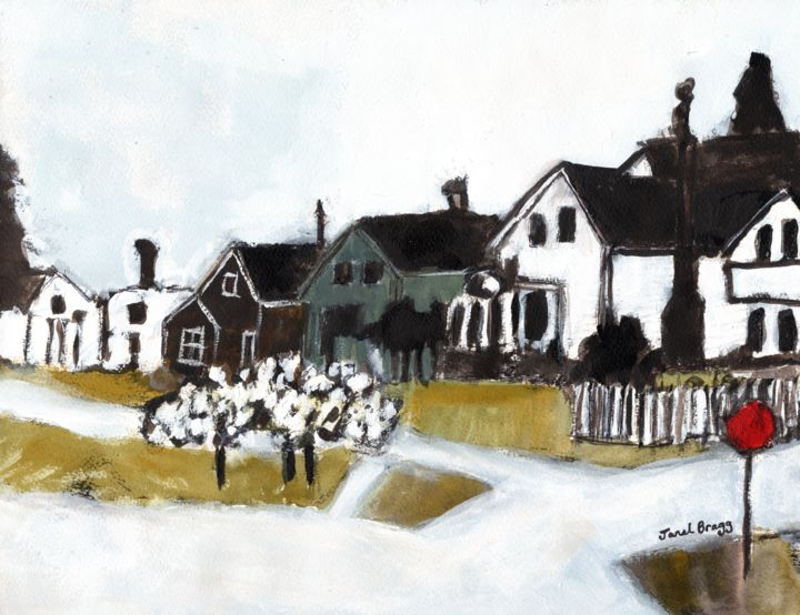 Painting titled "Houses on 7th Street" by Janel Bragg, Original Artwork, Watercolor