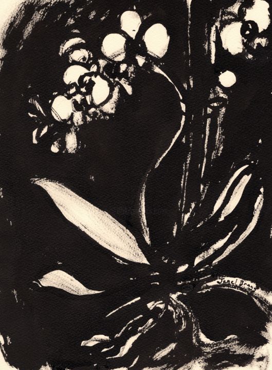 Painting titled "Orchid in Sumi Ink" by Janel Bragg, Original Artwork, Ink