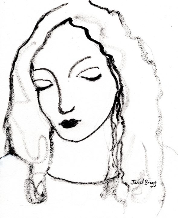 Malerei mit dem Titel "Woman with Sumi Ink" von Janel Bragg, Original-Kunstwerk, Tinte