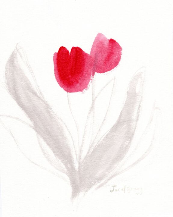 Painting titled "Tulips with Sumi In…" by Janel Bragg, Original Artwork, Watercolor