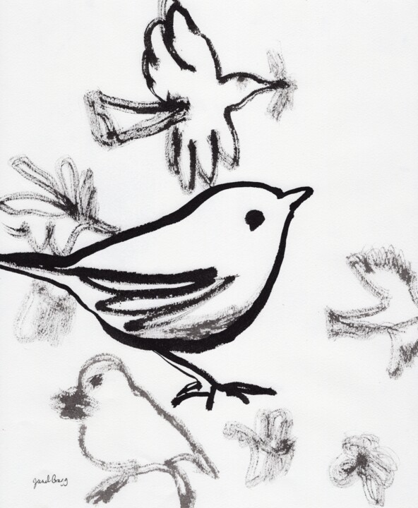 Painting titled "Sparrow in Sumi Ink" by Janel Bragg, Original Artwork, Ink