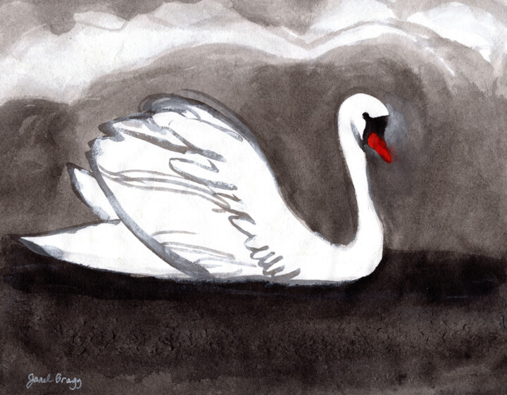 "Swan on Stormy Lake" başlıklı Tablo Janel Bragg tarafından, Orijinal sanat, Mürekkep