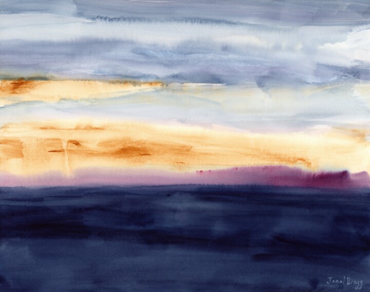 Schilderij getiteld "Sunset on English C…" door Janel Bragg, Origineel Kunstwerk, Aquarel
