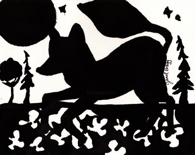 Pittura intitolato "Fox at Night in Clo…" da Janel Bragg, Opera d'arte originale, Olio