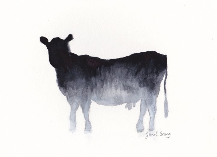 Schilderij getiteld "Cow in Gray" door Janel Bragg, Origineel Kunstwerk