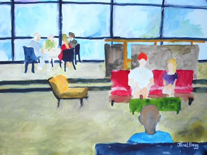 Peinture intitulée "Hotel Lobby Abstract" par Janel Bragg, Œuvre d'art originale, Aquarelle