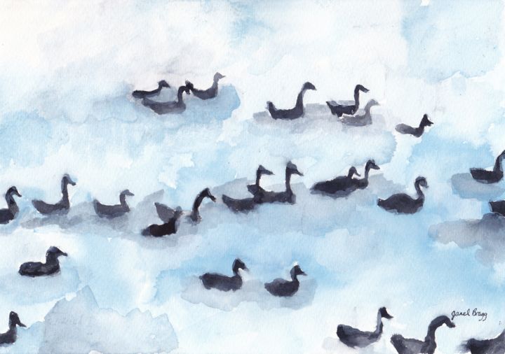 Painting titled "Wild Geese in Fidal…" by Janel Bragg, Original Artwork, Watercolor