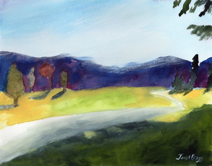 Картина под названием "Cascade Foothills i…" - Janel Bragg, Подлинное произведение искусства, Акварель