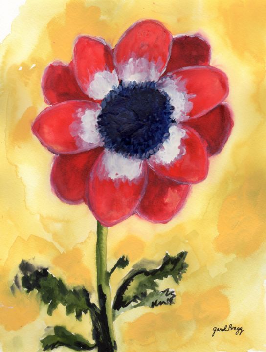 Schilderij getiteld "Windflower" door Janel Bragg, Origineel Kunstwerk, Aquarel