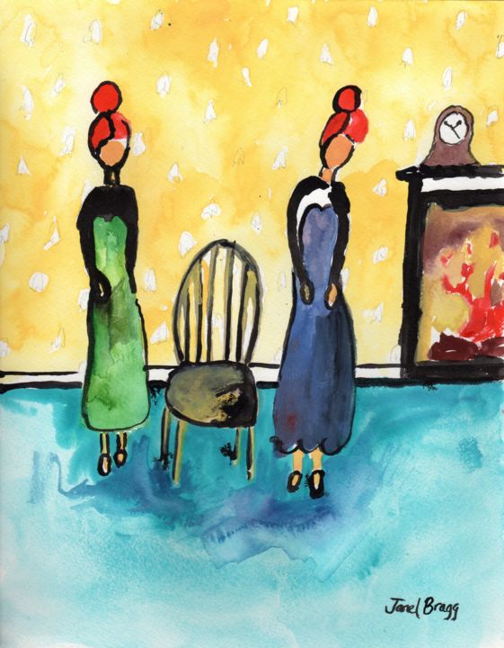 Painting titled "Musical Chairs" by Janel Bragg, Original Artwork, Ink