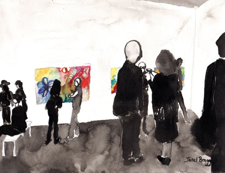 Картина под названием "My Gallery Opening" - Janel Bragg, Подлинное произведение искусства, Чернила