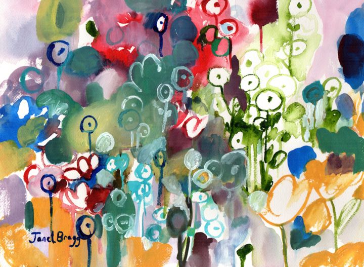 Painting titled "Flower Garden" by Janel Bragg, Original Artwork, Watercolor