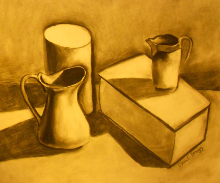 Drawing titled "Still Life with Pit…" by Janel Bragg, Original Artwork, Charcoal