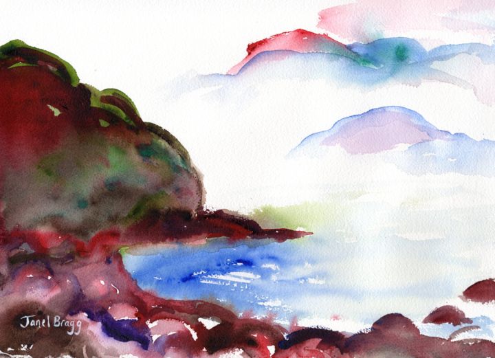 Painting titled "Beach near Seattle" by Janel Bragg, Original Artwork, Watercolor