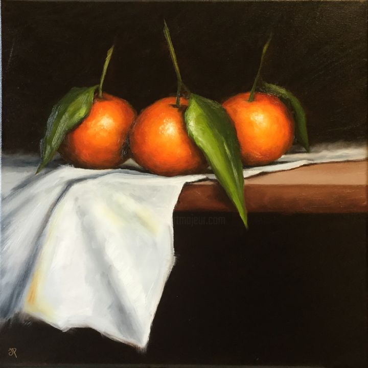 Картина под названием "Clementines on cloth" - Jane Palmer Art, Подлинное произведение искусства, Масло