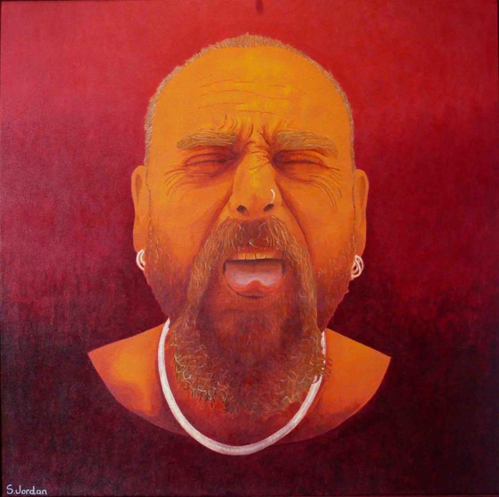Pintura titulada "Red Pedestal Head" por Steve Jordan, Obra de arte original, Acrílico Montado en Bastidor de camilla de mad…