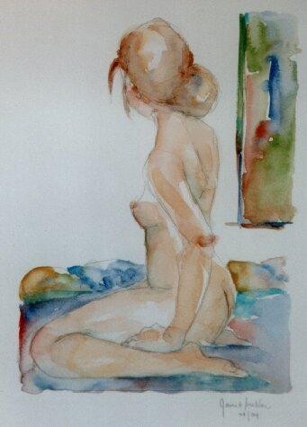 Painting titled "Seated nude figure…" by Janet Butler, Original Artwork, Oil