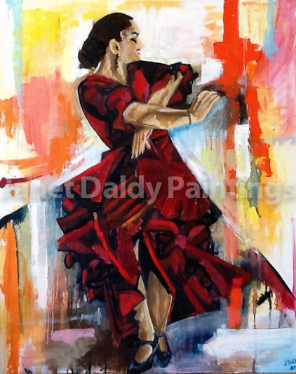 Painting titled "La danseuse de Flam…" by Janet Daldy, Original Artwork, Oil