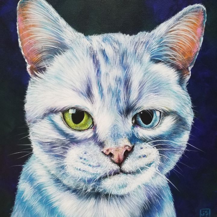 Painting titled "Smirky Cat" by Janice Serilla, Original Artwork, Acrylic