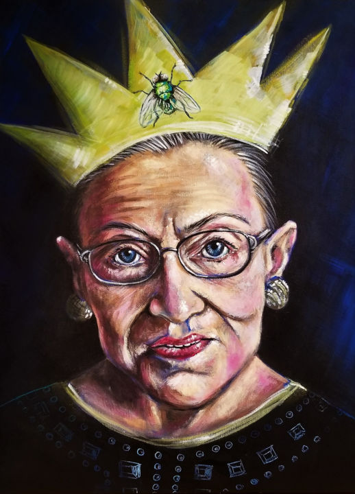 Painting titled "RBG "I sent the fly…" by Janice Serilla, Original Artwork, Acrylic Mounted on Wood Stretcher frame