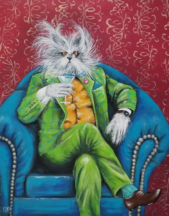 Painting titled "Atchoum the Cat, dr…" by Janice Serilla, Original Art, Acrylic
