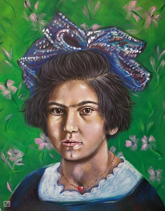 Painting titled "Young Frida Kahlo" by Janice Serilla, Original Art, Acrylic