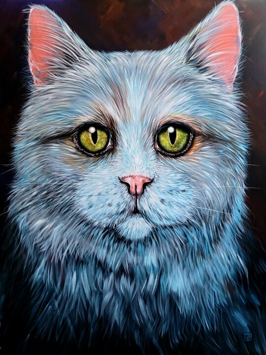 Peinture intitulée "Shelter Kitty" par Janice Serilla, Œuvre d'art originale, Acrylique