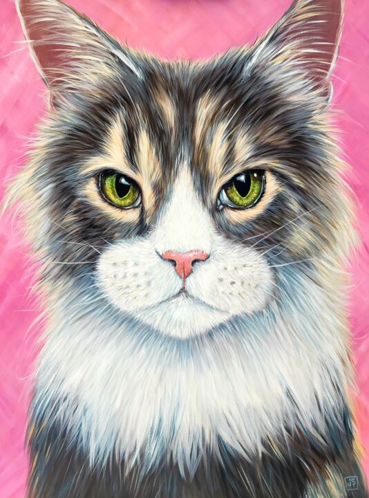 Painting titled "Senior Shelter kitty" by Janice Serilla, Original Artwork, Acrylic Mounted on Wood Stretcher frame