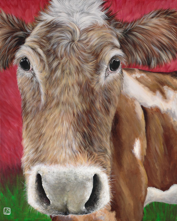 Peinture intitulée "Hey now brow cow!" par Janice Serilla, Œuvre d'art originale